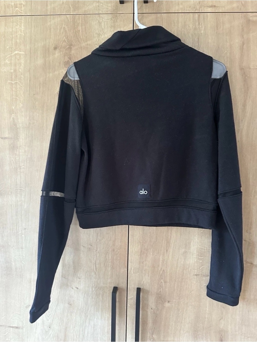 ALO Yoga Black Cropped Mesh-Accent Hoodie